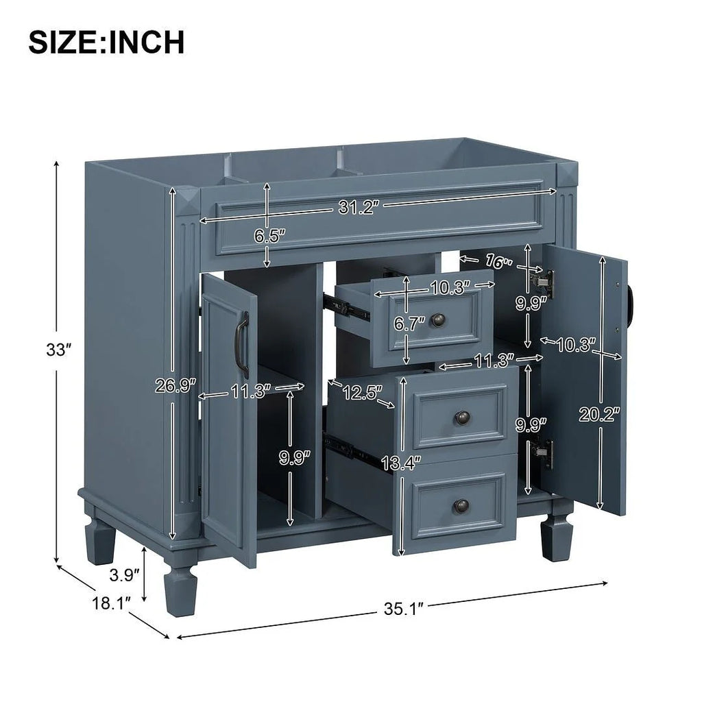 Moderne badkamermeubelset van 36 inch met wastafelblad, spiegelkast, 2 deuren en 2 laden