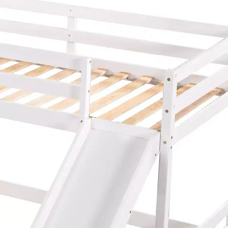 L-förmiges Etagenbett für 4 Kinder, Etagenbett für vier Personen mit Rutsche, Full- und Twin-Holzrahmen für Schlafzimmer oder Wohnheim