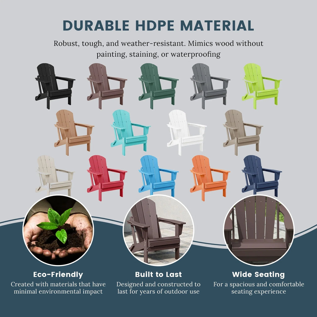 Polytrends Laguna Fade Resistant All Weather Outdoor Patio Folding Adirondack Chair