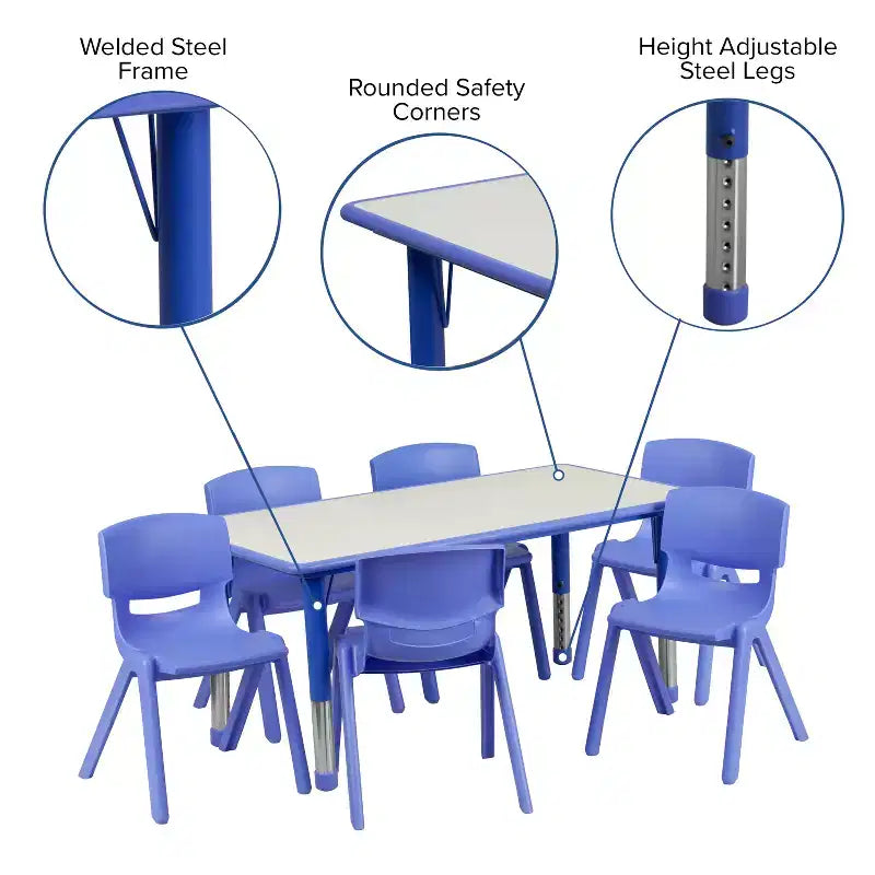 Rechteckiges, höhenverstellbares Aktivitätstisch-Set aus Kunststoff von Emma und Oliver, 23,625 W × 47,25 L, mit 6 Stühlen