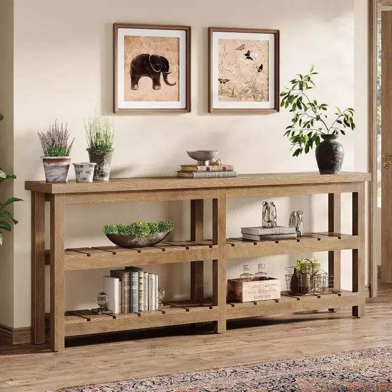 Mesa de consola Tribesigns extra longa de 70.86, mesa de entrada estilo quinta com 3 níveis, mesa de sofá de madeira atrás do sofá para sala de estar, corredor e hall de entrada