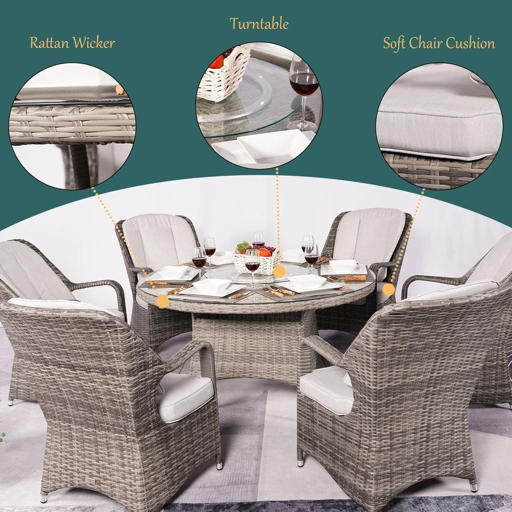 7 Pieces Outdoor Rattan Wicker Patio Round Dining Set with Cushions by Moda Furnishings