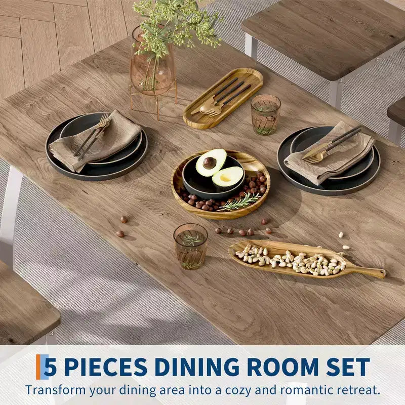 5 Piece Metal Frame Kitchen Table and Chair Set, with Chamfer Design