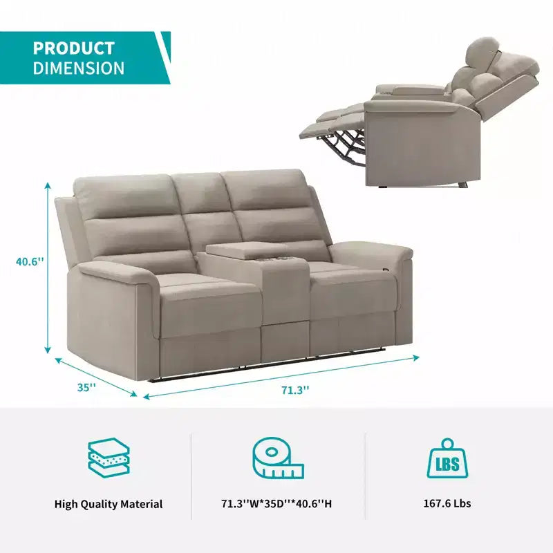 Beżowo-szara rozkładana sofa dwuosobowa z tkaniny technicznej, z regulowanym oparciem i podnóżkiem