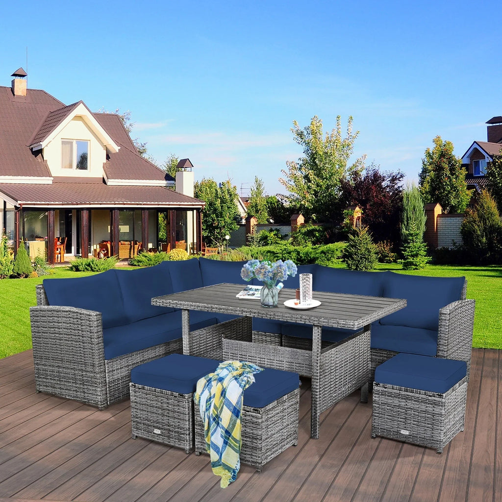 Costway 7 PCS Patio Rattan Dining Set Sectional Sofa Couch Ottoman - See Details