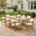 Conjunto de jantar rústico Irene da Christopher Knight Home com 9 peças, em madeira de acácia para exterior, cadeiras com encosto curvo e almofadas