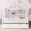 Estrutura de cama-casa Acekool Full com cama auxiliar Twin, gavetas de arrumação e prateleiras, telhado e vedação, cama de plataforma infantil, branca