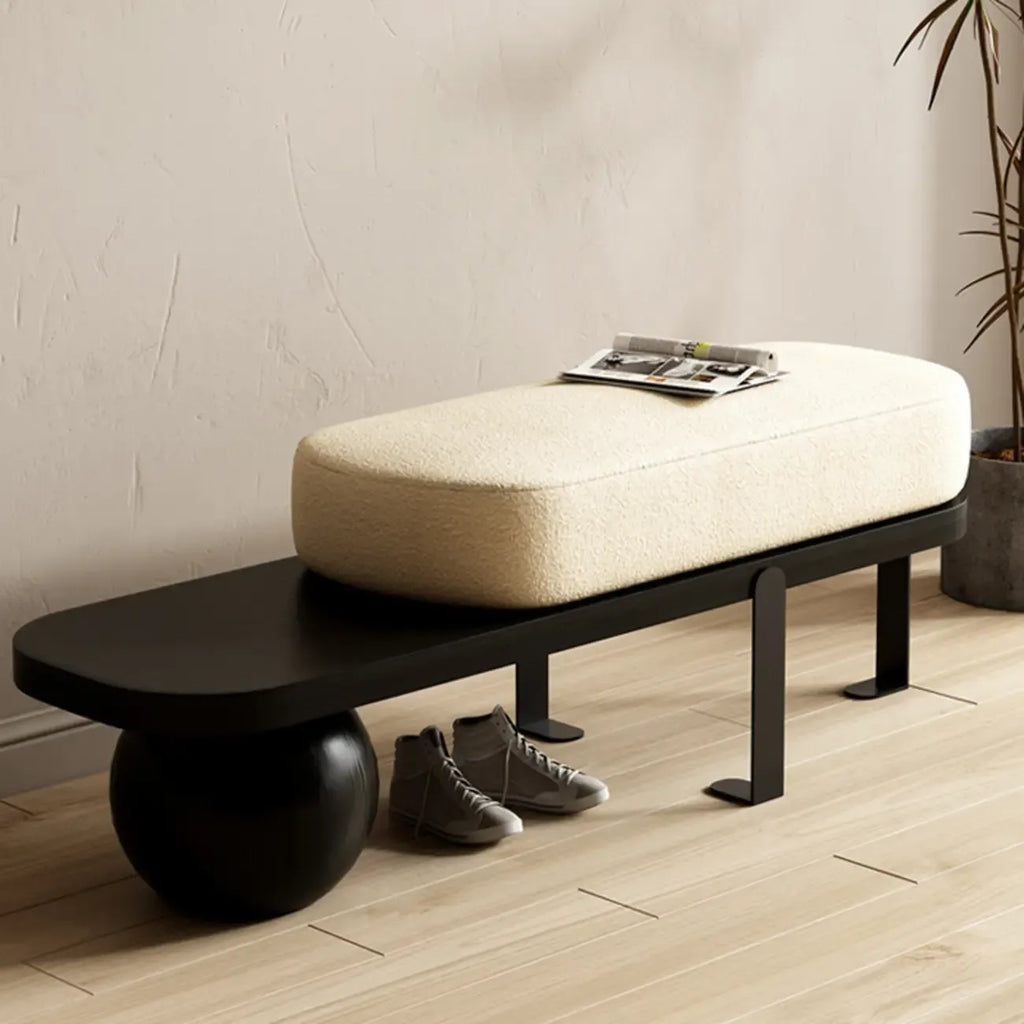 Panca corta moderna in legno con imbottitura beige