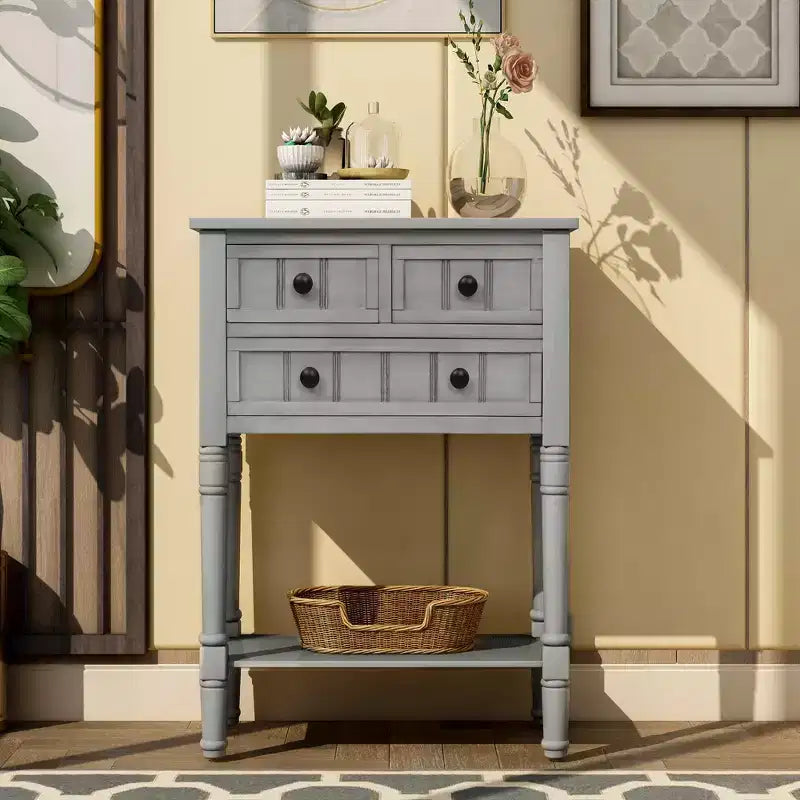 Mesa de consola estreita de 23.7 pol. com 3 gavetas e prateleira, mesa de sofá para entradas ou salas de estar pequenas