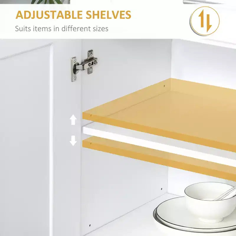 Meuble garde-manger de cuisine moderne autoportant avec portes et tiroir, étagères réglables