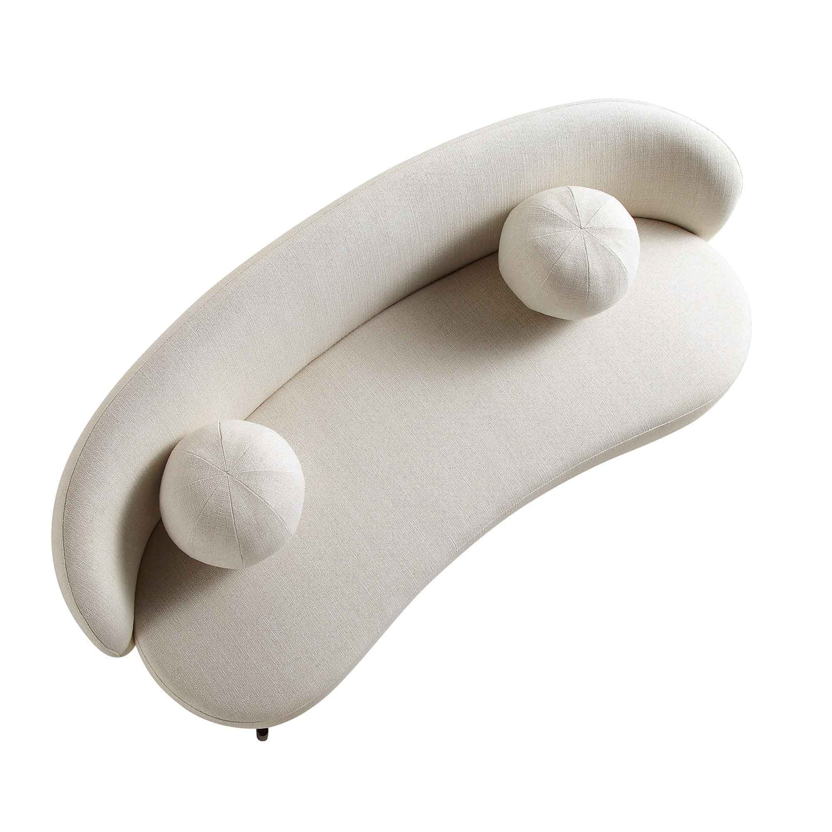 Canapé incurvé 3 places avec coussins ronds, mélange de lin beige