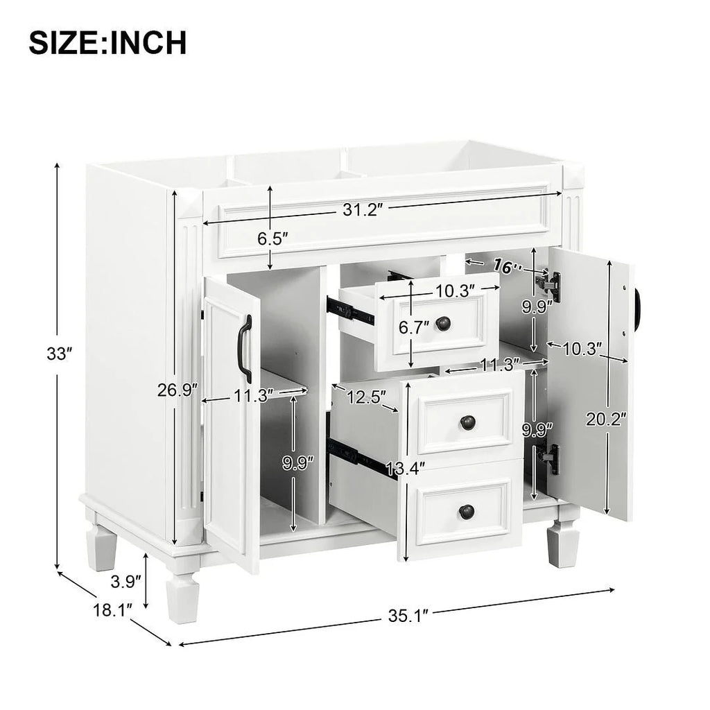 Moderne badkamermeubelset van 36 inch met wastafelblad, spiegelkast, 2 deuren en 2 laden