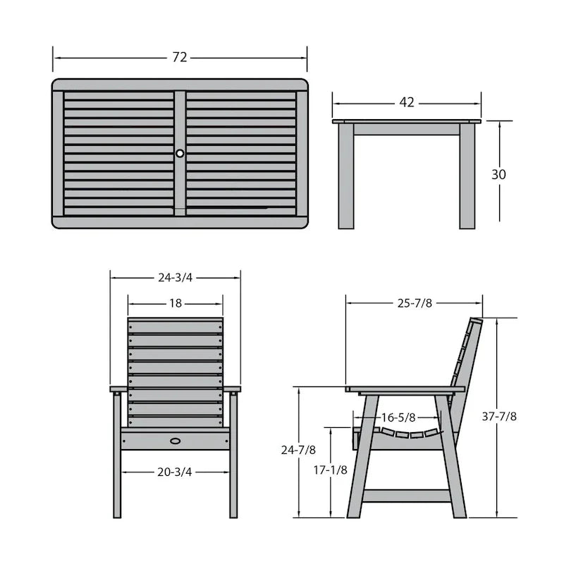Conjunto de refeições exterior HIGHWOOD PROFESSIONAL de 7 peças, 42x72