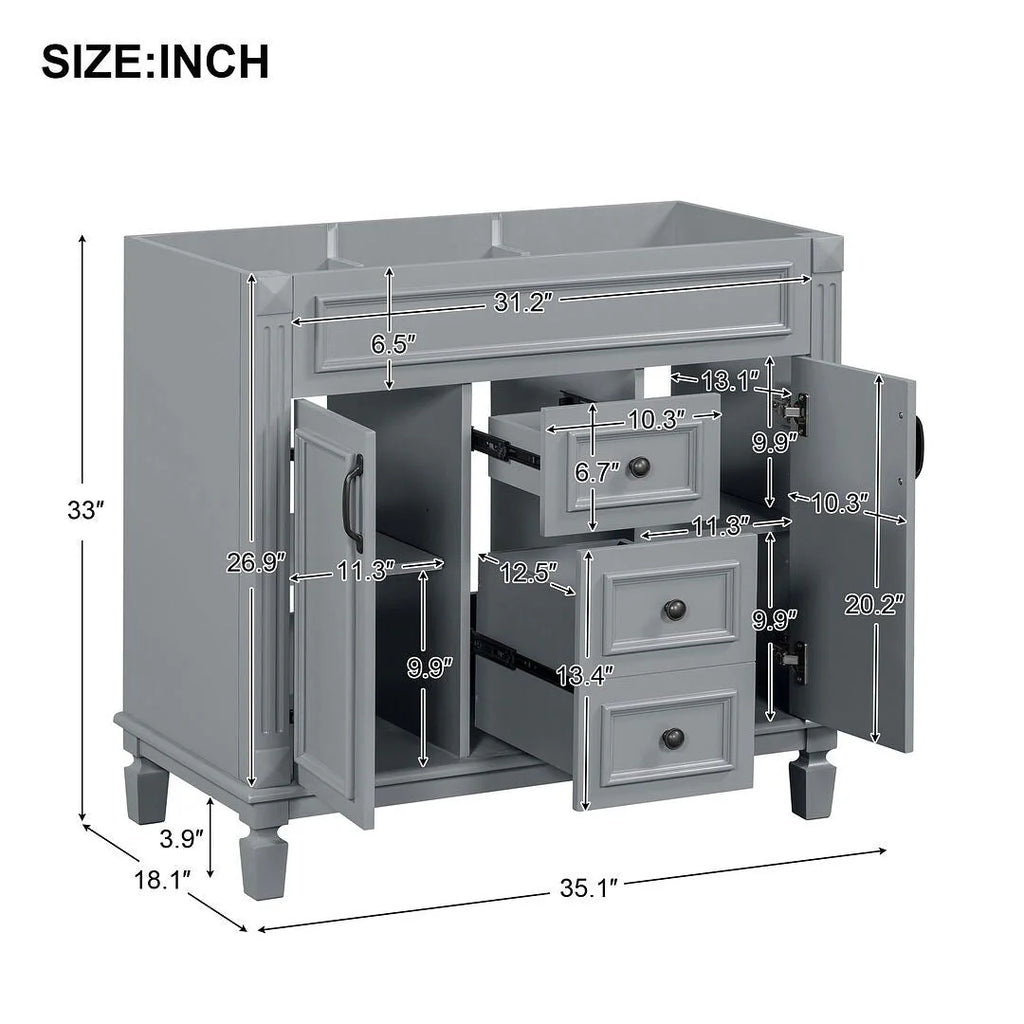 Moderne badkamermeubelset van 36 inch met wastafelblad, spiegelkast, 2 deuren en 2 laden