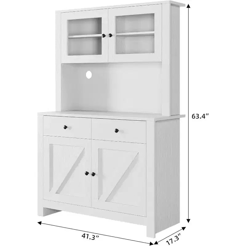 Armário despenseiro de cozinha com suporte para micro-ondas, armário com vitrina e aparador com prateleiras ajustáveis, para cozinha e sala de jantar