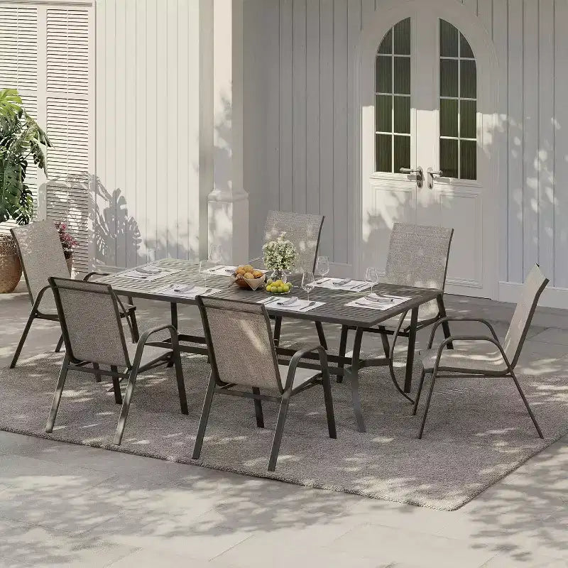 Terrasstoelen, stapelbare buiteneetkamerstoelen, set van 4/6, lichtgewicht weerbestendige textilene tuinstoelen met armleuningen voor achtertuin en zwembadterras
