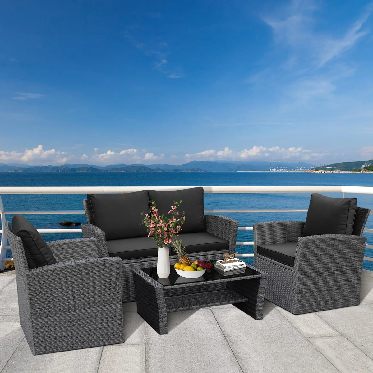 4-teiliges Gartensofa-Set mit Couchtisch, Outdoor-Sitzgruppe