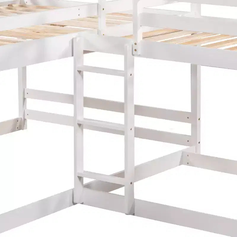 L-förmiges Etagenbett für 4 Kinder, Etagenbett für vier Personen mit Rutsche, Full- und Twin-Holzrahmen für Schlafzimmer oder Wohnheim