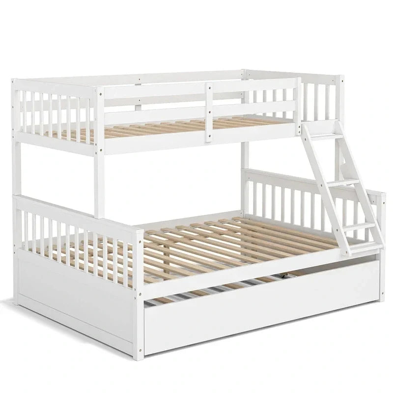 Beliche Gymax de cama individual sobre cama de casal, com cama auxiliar individual, plataforma convertível