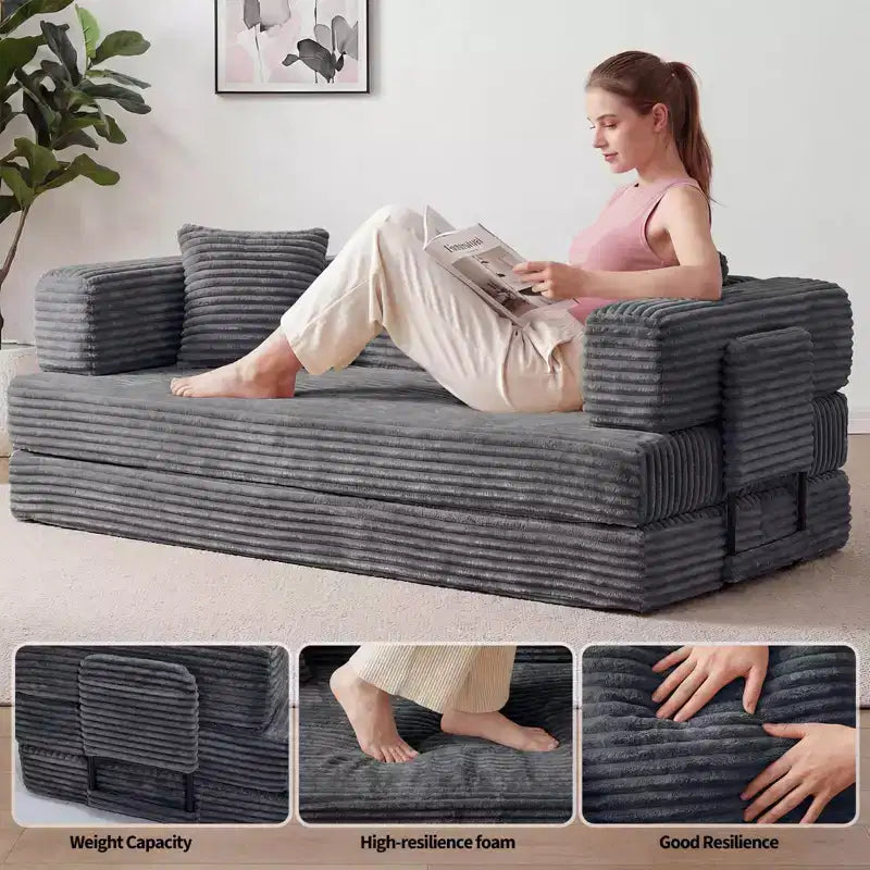 80.7 5-in-1 Divano letto trasformabile ??a coste, 1200 lbs, senza montaggio