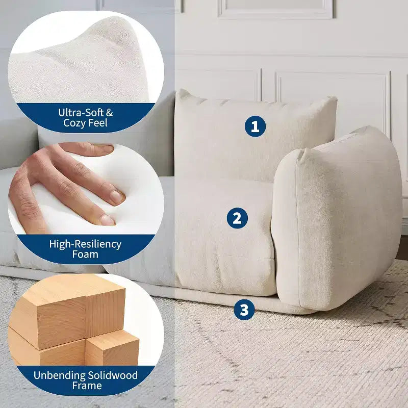 Modulares 2-Sitzer-Sofa aus Chenille-Stoff, Cloud-Sofa mit hoch belastbarem Schaumstoff, kompaktes Sofa ohne sichtbare Füße für kleine Räume