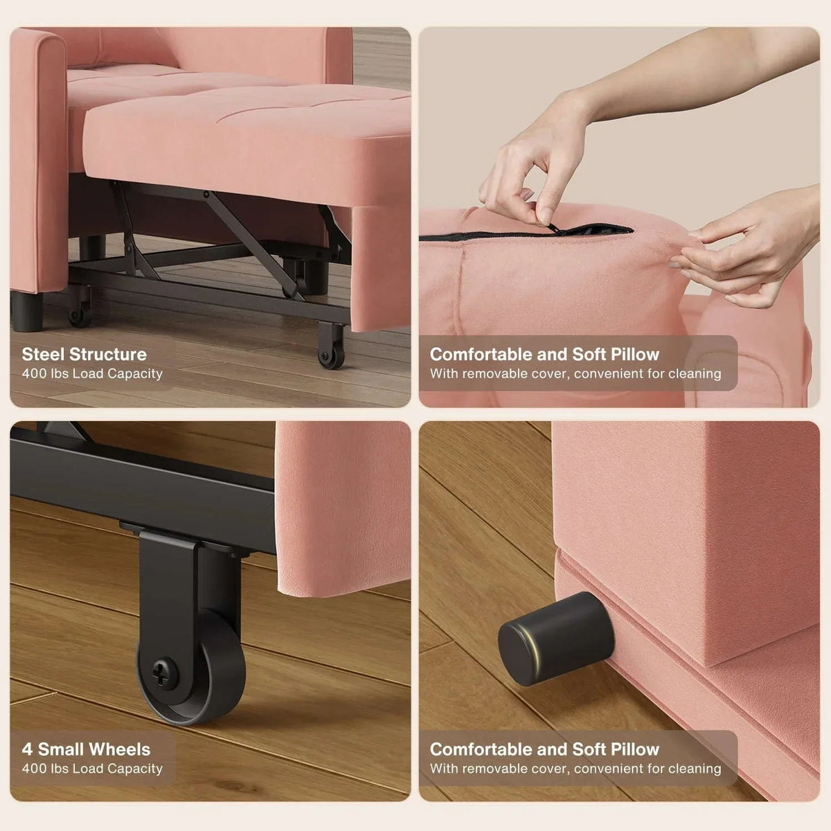 Sofá-cama ajustável 3 em 1, sofá-cadeira extraível, cama dobrável convertível para a sala de estar
