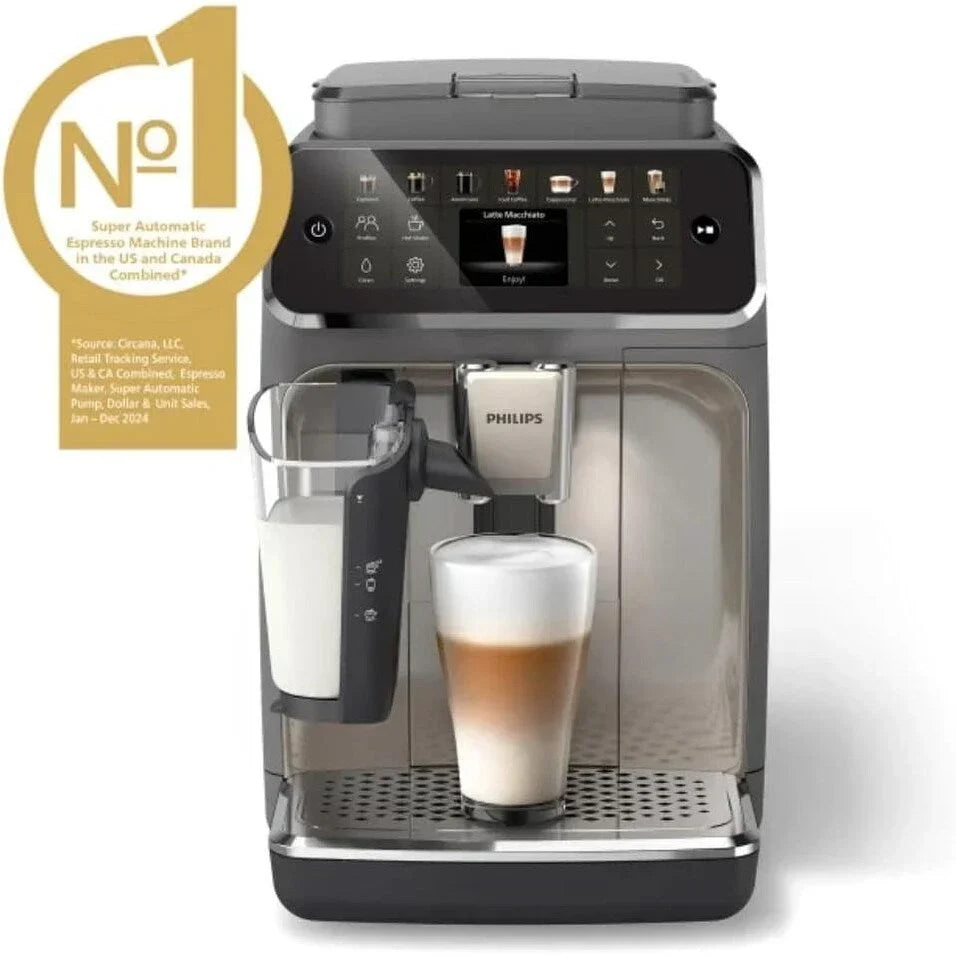 Premium-Espressomaschine, 12 heiße oder kalte Kaffeespezialitäten, LatteGo-System, Keramikmahlwerk, Schwarzchrom