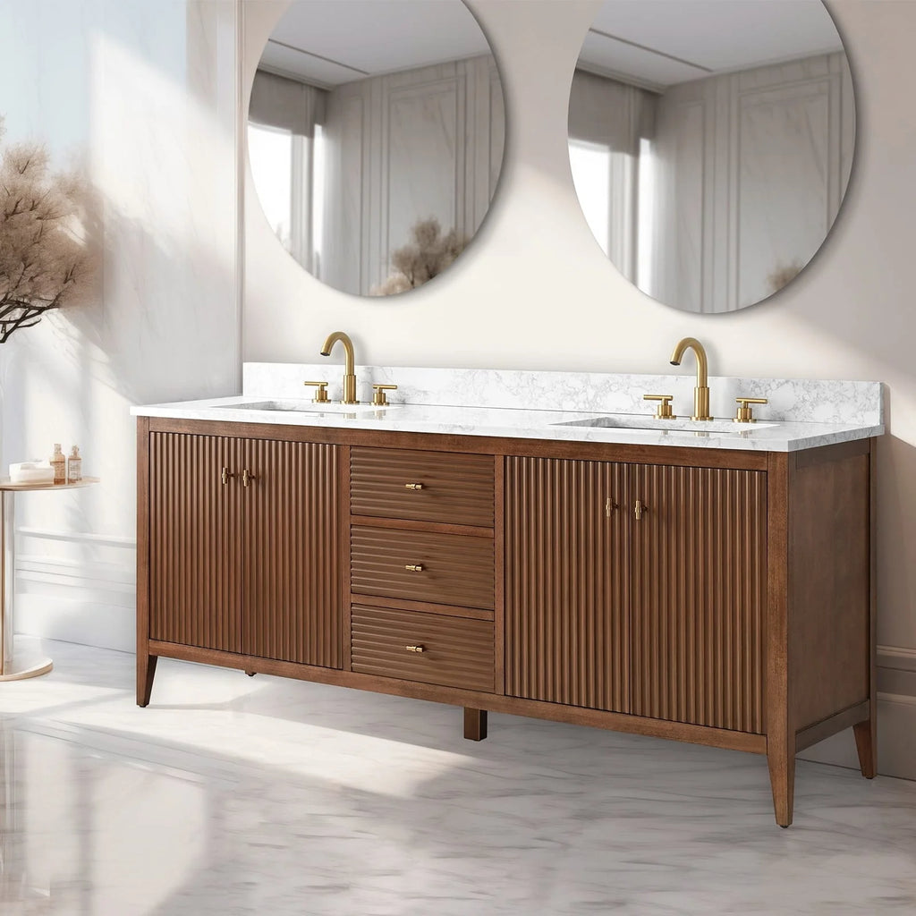 Mobile bagno Vanity Art 72 con doppio lavabo e piano in marmo composito