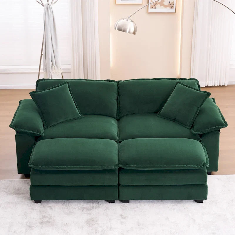 Canapé 2 places avec 2 coussins, 2 oreillers et 2 poufs, canapé confortable – canapé profond modulable pour le salon