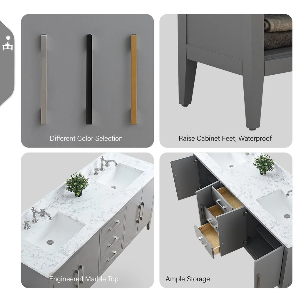 Mobile bagno Vanity Art 72 con doppio lavabo e piano in marmo composito