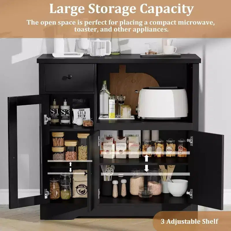 Kuchenna szafka na kuchenkę mikrofalową z miejscem do przechowywania, 3 drzwiami, 1 szufladą i regulowanymi półkami, szafka spiżarniana