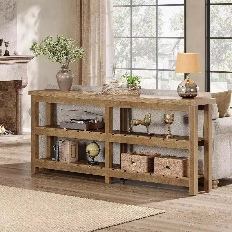 Mesa de consola Tribesigns extra longa de 70.86, mesa de entrada estilo quinta com 3 níveis, mesa de sofá de madeira atrás do sofá para sala de estar, corredor e hall de entrada