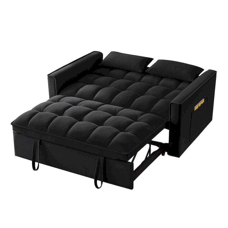 Rozkładana sofa 4 w 1 z podłokietnikami i kieszeniami do przechowywania, wielofunkcyjna pikowana sofa z regulowanym oparciem