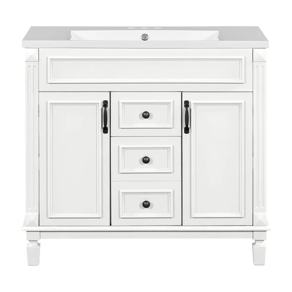 Moderne badkamermeubelset van 36 inch met wastafelblad, spiegelkast, 2 deuren en 2 laden