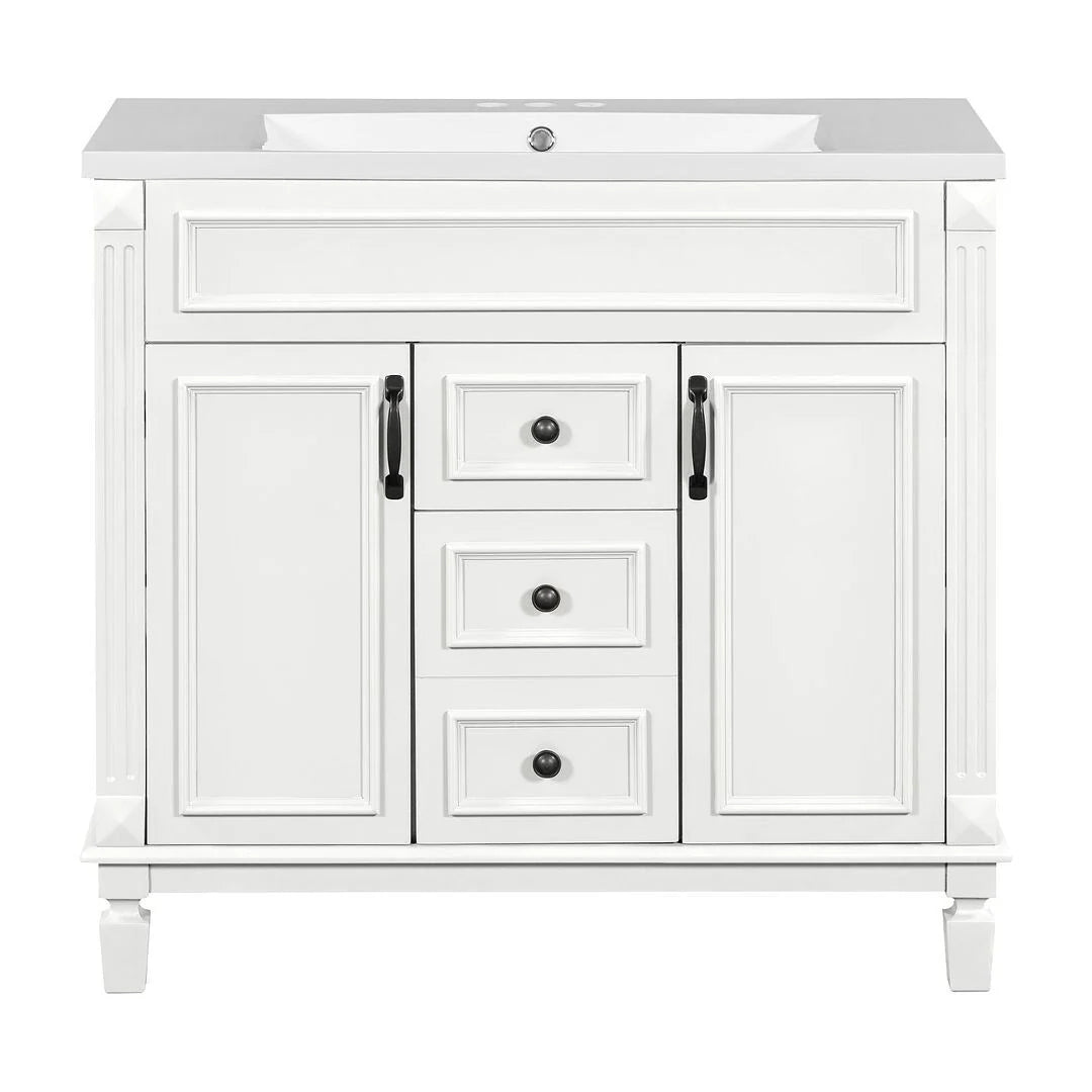 Moderne badkamermeubelset van 36 inch met wastafelblad, spiegelkast, 2 deuren en 2 laden