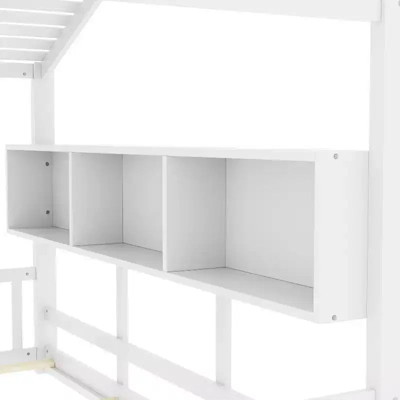 Estrutura de cama de plataforma para crianças de tamanho individual/duplo, cama de chão Montessori infantil, cama casinha de brincar com prateleira de arrumação - ModernLuxe
