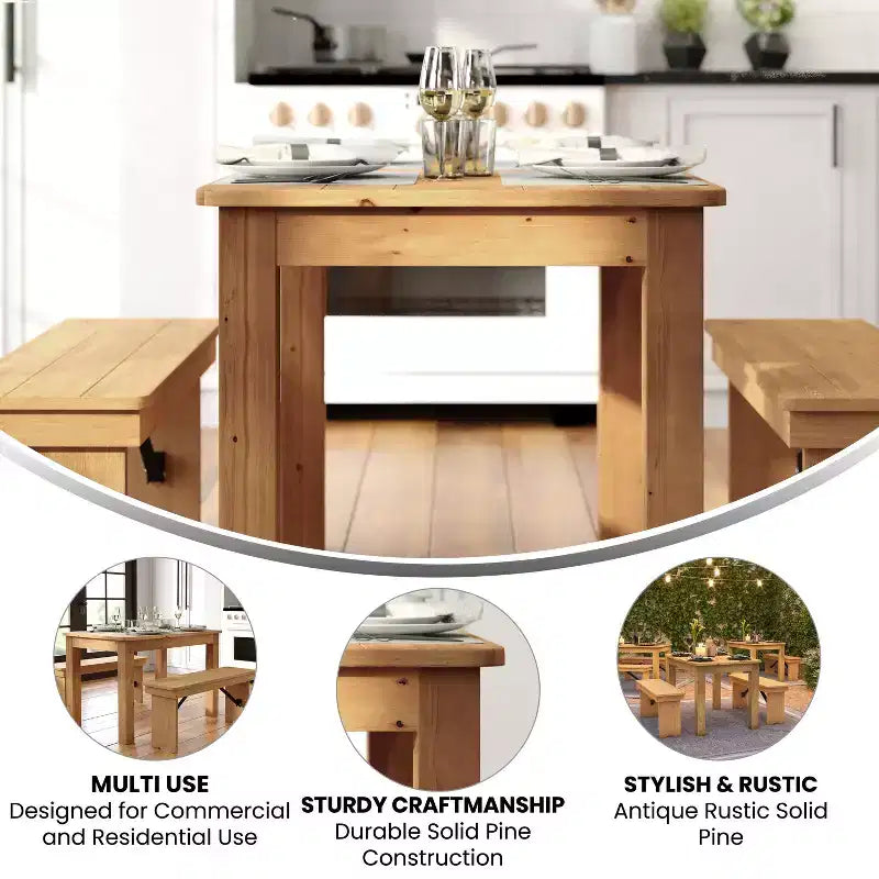 Tavolo da pranzo rettangolare in pino massello Flash Furniture, 46 x 30