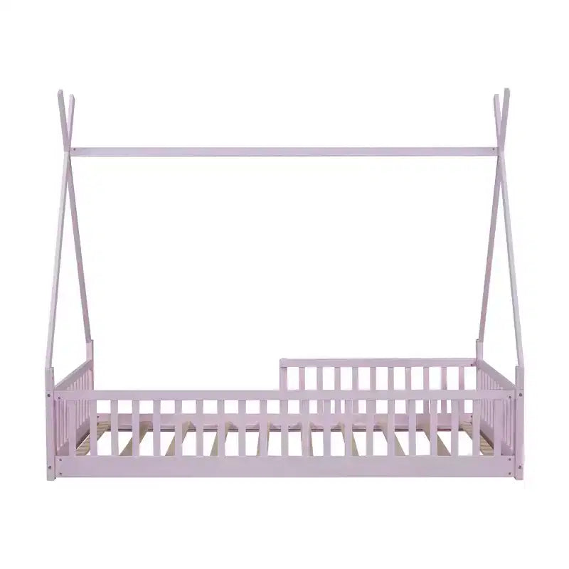 Cama de chão para crianças, camas-tenda individuais, cama de chão Montessori com ripas e grades de proteção, estrutura de cama-casa de madeira para meninos e meninas