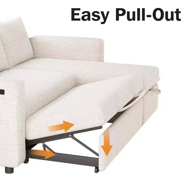Dyonery 81-Sitzer-Schlafsofa, L-förmiges Ausziehsofa mit wendbarer Recamiere mit Stauraum, USB-Anschluss und verstellbarer Rückenlehne
