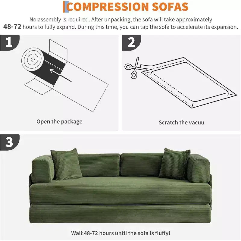 Sofá-cama convertível 5-em-1, sofá-cama modular de bombazina de 78.8 com estrutura robusta, futon multifunções para espaços pequenos, sala de estar e quarto de hóspedes