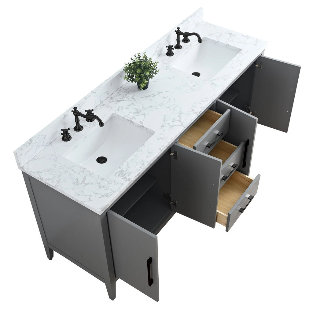 Mobile bagno Vanity Art 72 con doppio lavabo e piano in marmo composito