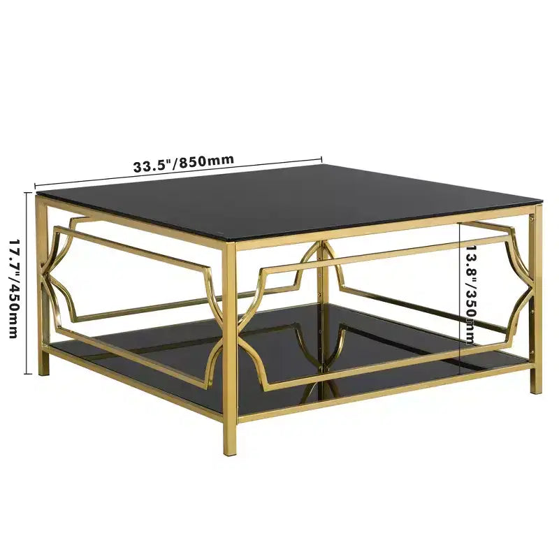 Mesa de centro quadrada Merax com tampo de vidro preto ou transparente e prateleira de exposição de dois níveis