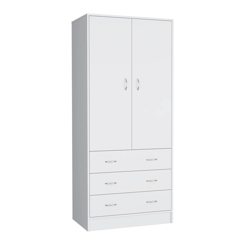 Armário moderno de duas portas 19 com 3 gavetas e 1 varão para quarto