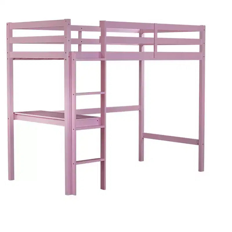 Lit mezzanine minimaliste Okak avec échelle, lit mezzanine double en bois d'hévéa avec barrière de sécurité et bureau intégré, cadres de lit pour enfants et adolescents