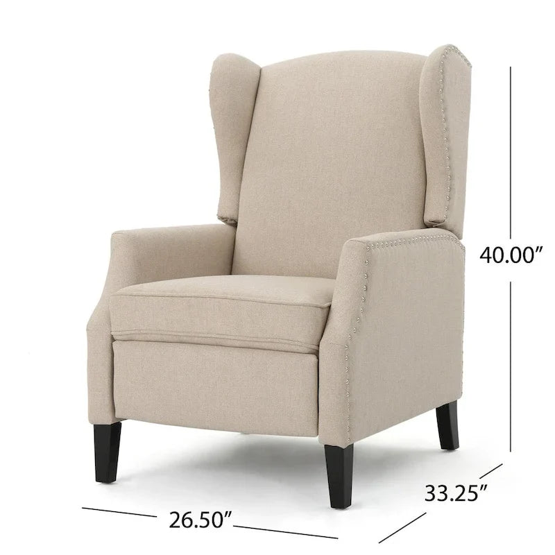 Fotel rozkładany typu wingback z mechanizmem push-back, tapicerowany, w klasycznym stylu, do salonu