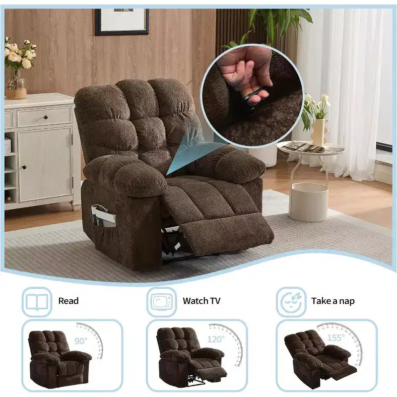 Cadeirão reclinável manual, com tecido ergonómico e respirável e bolsos laterais, sofá individual, adequado para a sala de estar ou o quarto