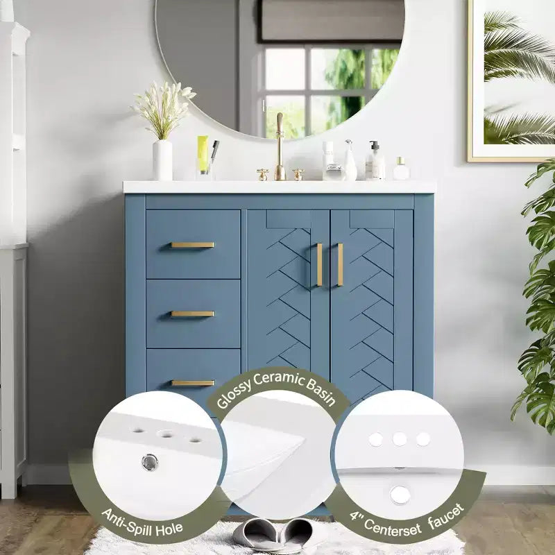 30 Single Sink Bathroom Vanity with Cabinet & 3 Drawers ??Black / Blue / Green / Indigo / White