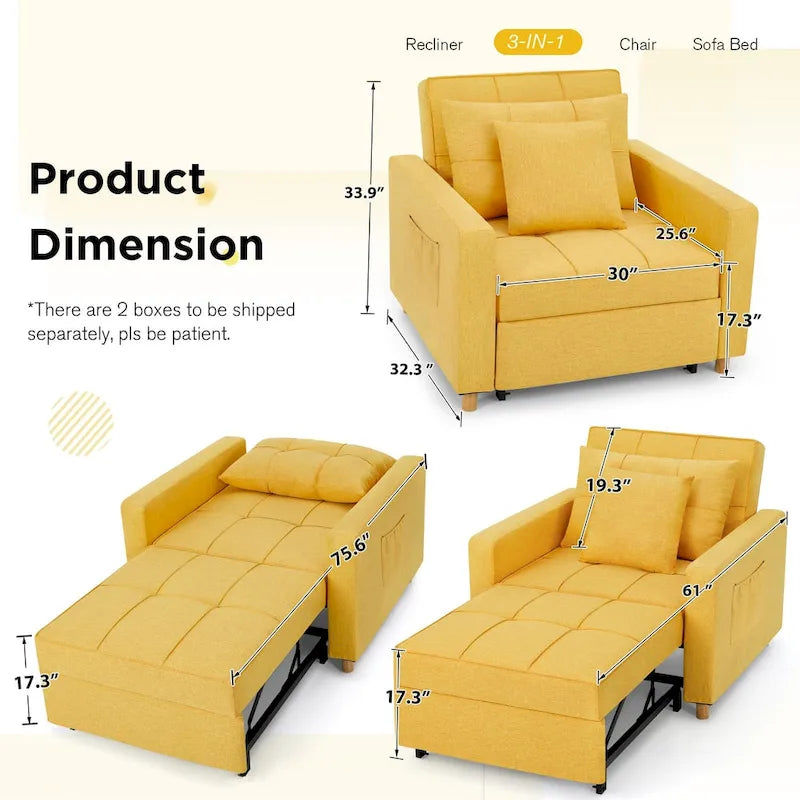 Poltrona-cama ajustável, convertível em 3 funções, várias cores, para 1 pessoa