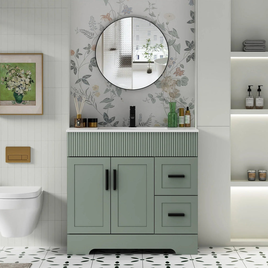 Wavy Line 30/36/48 Bathroom Vanity Set with Sink & Faucet