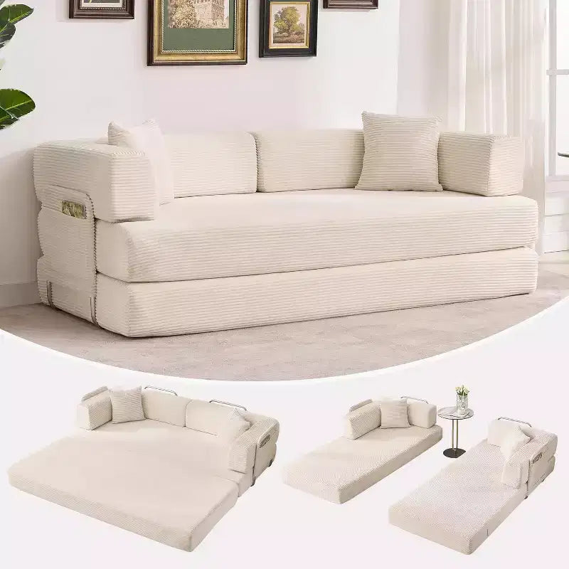 Sofá-cama convertível 5-em-1, sofá-cama modular de bombazina de 78.8 com estrutura robusta, futon multifunções para espaços pequenos, sala de estar e quarto de hóspedes